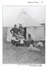 A black-and-white image from Schiffer Publishing, Ltd.'s "Fort Abraham Lincoln" shows four Indigenous men in traditional clothing by a canvas tipi on grassy land, with a dog lying in front.
