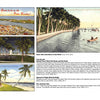 The "Greetings from Palm Beach, Florida, 1900-1960s" collage by Schiffer Publishing, Ltd. features vintage postcards with palm trees, shoreline, city scenes, a boat on a lake, and descriptive text from Palm Beach and West Palm Beach.