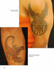 Ink in the Hood by Schiffer Publishing, Ltd. features two tattooed arms: one with an eagle on a shield, the other with a vivid red and orange scorpion, showcasing how striking and detailed tattoos can look on dark skin.