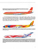 A page from Schiffer Publishing, Ltd.’s "Colorful Aircraft" displays three vividly illustrated airplanes, each featuring distinctive airline liveries and branding from various years and international carriers.