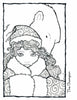 A black-and-white line drawing from "The Journey Coloring Book" by Schiffer Publishing, Ltd. shows a girl in a fur-trimmed coat and hat with swirling patterns, standing before a large, protective bear. The image is titled "The Champion.