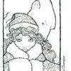 A black-and-white line drawing from "The Journey Coloring Book" by Schiffer Publishing, Ltd. shows a girl in a fur-trimmed coat and hat with swirling patterns, standing before a large, protective bear. The image is titled "The Champion.