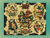 Classic Flash 2 by Schiffer Publishing, Ltd. showcases a vintage tattoo flash sheet with King Neptune, a turtle, pirate octopus, sailor woman, tropical scene, shield, and ribbon in traditional tattoo style.