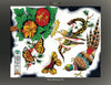 Classic Flash 2" by Schiffer Publishing, Ltd. showcases a vibrant tattoo-style design with colorful birds, butterflies, a snake, and a pheasant among red and yellow flowers with green leaves, all set on a white background.