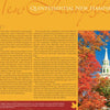 A vibrant autumn scene titled "New Hampshire" from Schiffer Publishing, Ltd. features orange and red foliage with a white church steeple under a blue sky, celebrating New Hampshire heritage on a warm orange and yellow background.