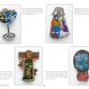“Art Jewelry Today 3” by Schiffer Publishing, Ltd. features playful, comic-style brooches—martini glass, dress, T-shape, and snow globe—each wearable artwork adorned with colorful mixed-media details.