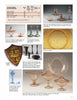 A catalog page highlights Mauzy's Depression Glass from Schiffer Publishing, Ltd., featuring pink, green, and amber bowls, candlesticks, plates, and cologne bottles with descriptions and a close-up of its detailed vintage pattern.