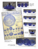 A collage featuring cobalt blue vintage glassware—pitchers, bowls, a coffee grinder, platter, and dinner set—plus a nostalgic True Blue Glassware ad, inspired by Mauzy's Depression Glass from Schiffer Publishing, Ltd.
