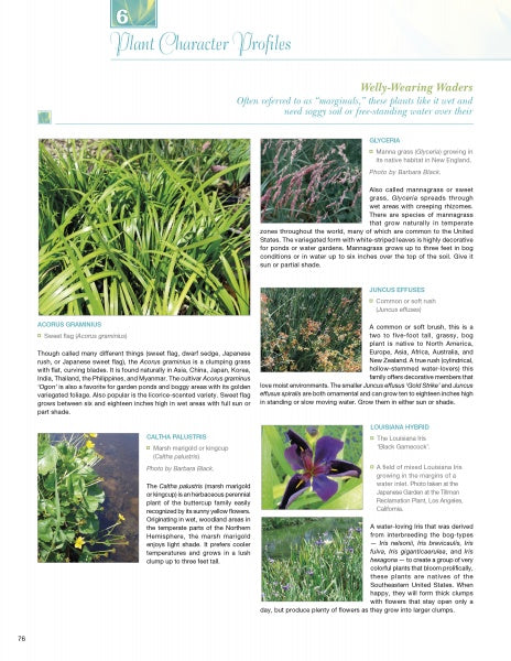 A magazine page for Schiffer Publishing, Ltd.’s "All the Garden’s a Stage" features text, close-up photos of grasses, flowers, and leaves, plus plant care tips to inspire every gardener toward a sustainable landscape.
