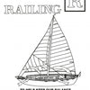 Black and white line drawing of a sailboat with the word RAILING and a large letter R above it. Featured in ABC's of Boating Terms by Schiffer Publishing, Ltd. Text below: To help keep our balance and protect us from falling into the water.