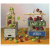 In "Robert C. Jackson Paintings" by Schiffer Publishing, Ltd., stacks of crates and boards hold green and red apples—some appear to float as blue darts pierce them—capturing a lively, playful food fight.