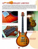 A collage showcases detailed close-ups and a full view of "The Ultimate" by Schiffer Publishing, Ltd., celebrating its 30th Anniversary Limited model with emphasis on wood grain, unique pickups, and striking flame maple binding.