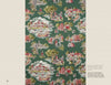 American Toile by Schiffer Publishing, Ltd. is a green patterned scenic fabric in American toile style, featuring repeating vintage Dutch settler scenes with houses, windmills, ships, and people in period clothing. Text on the left details its theme and origin.