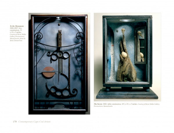 Displayed side by side, these mixed-media shadow box art pieces evoke abstract art with circular forms and reflections, embodying the innovative spirit featured in "Contemporary Cape Cod Artists" by Schiffer Publishing, Ltd.
