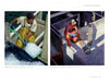 Two paintings from Schiffer Publishing, Ltd.’s Contemporary Cape Cod Artists: Left, a man in yellow overalls shovels ice on a boat. Right, a man in orange overalls sits thoughtfully on a dock, fishing gear nearby.