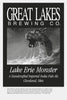 A black and white beer label for Schiffer Publishing, Ltd. features a sea monster from Great Lakes folklore. Text below reads: Great Lakes Folklore, Cleveland, Ohio.