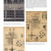 A page from *Walker & Gillette, American Architects* by Schiffer Publishing, Ltd. features black-and-white photos and hand-drawn sketches of wrought iron gates and panels with English and French labels reflecting Art Deco influence.