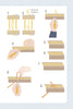 Step-by-step illustrated guide showing how to bind off knitting on a loom with yellow yarn, using a hook tool—similar to techniques found in Schiffer Publishing, Ltd.'s Cane & Rush Seating—to create a finished, secure edge.