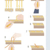 Step-by-step illustrated guide showing how to bind off knitting on a loom with yellow yarn, using a hook tool—similar to techniques found in Schiffer Publishing, Ltd.'s Cane & Rush Seating—to create a finished, secure edge.