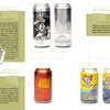 Canned! by Schiffer Publishing, Ltd. showcases four craft beer cans—Heady Topper, Amber Road, and Celsius Summer Ale—each depicted with detailed labels and tasting notes on a light background.