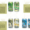 Six illustrated craft beer cans from "Canned!" by Schiffer Publishing, Ltd. are featured in two rows, each with unique, colorful designs and branding. The cans display creative artwork highlighting craft beer culture.