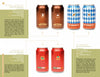 Canned! by Schiffer Publishing, Ltd. features four craft beer cans: two brown (Imperial Java Stout), two with a blue diamond pattern (Oktoberfest), and two red (Freestyle Red Ale) on a light yellow background with descriptions.