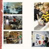 A magazine spread for Schiffer Publishing, Ltd.'s *Contemporary American Print Makers* shows six photos of artists printmaking in a studio and exhibiting work, with descriptive text about the Chicago Printmakers Collaborative on the left.