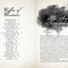 An open book from Schiffer Publishing, Ltd.'s "Haunted Charlotte" shows a stylized table of contents and the chapter "The Icy Intersection," featuring a dark ink cloud and decorative fonts evoking classic Charlotte ghost stories.
