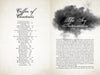 An open book from Schiffer Publishing, Ltd. displays the table of contents and a chapter titled “The Icy Intersection,” hinting at supernatural tales in Haunted Charlotte, with dark ink cloud art and haunting serif text below.