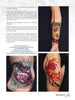 A magazine page features an interview with tattoo artist Ivana, showcasing striking tattoos—a bee, geometric fish, and red fox. Includes contact info, website links, and recommends "The Modern Masters of Tattooing" by Schiffer Publishing, Ltd.