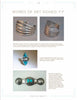 A catalog page from Schiffer Publishing, Ltd. showcases three silver jewelry pieces—two bracelets and a turquoise ring—by renowned Navajo silversmith Fred Peshlakai, with images and descriptions on neutral backgrounds.