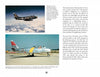 A page from Schiffer Publishing, Ltd.’s "North American F-86F Sabre" shows color photos of vintage jets on runways and text about the Sabre’s role in modernizing the Spanish Air Force’s fighter fleet.