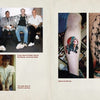 A two-page spread from "It Is What It Is" by Schiffer Publishing, Ltd. features photos of people with tattoos, close-ups of traditional American designs—like a pirate, ship, and rose—and candid shots, highlighting Brooklyn tattoo history.