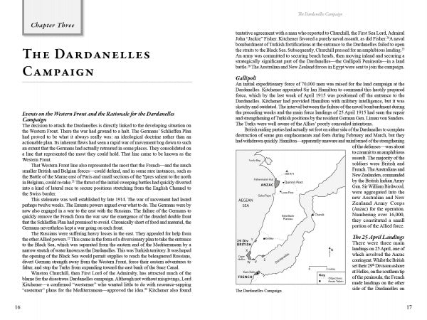 A two-page spread from "On the Western Front" by Schiffer Publishing, Ltd. features the Dardanelles Campaign, with a map of Turkey and Gallipoli spotlighting ANZAC legends and WWI accounts from Australian servicemen.