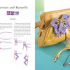 A two-page spread from Schiffer Publishing, Ltd.'s "Macrame Fashion Accessories & Jewelry" shows step-by-step illustrated instructions and materials for a knotted butterfly, plus a finished purple macramé butterfly on a yellow handbag.
