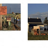 Three photos from "Signs of Lancaster County" by Schiffer Publishing, Ltd. show rural roadside stands in Lancaster selling pumpkins, Amish signs advertising produce, children biking, and a house with a fenced pumpkin display.
