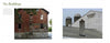 Two photos from *Signs of Lancaster County* by Schiffer Publishing, Ltd. show old building signs: Left—a brick wall with faded ads including John J. Bornitzler; Right—a farm with silos and an Amish sign for Lancaster Brand.