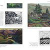 A spread from "Emerging from the Shadows, Vol. III" by Schiffer Publishing, Ltd. showcases Jeannette Maxfield Lewis’s California landscape art with descriptive captions and a short biography on the left page.