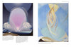 Schiffer Publishing, Ltd.'s "Emerging from the Shadows, Vol. III" features two Agnes Pelton abstracts: one with a glowing dome among clouds, the other with layered blues, yellows, and creams evoking gentle movement.