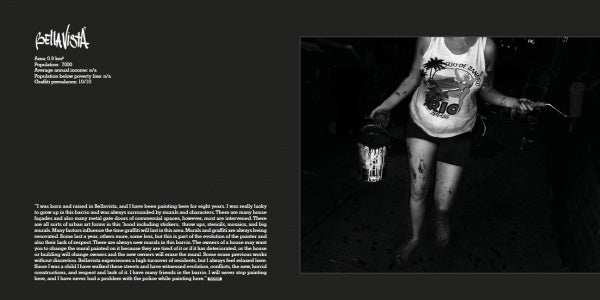A black-and-white photo for "Street Art Santiago Chile" by Schiffer Publishing, Ltd. shows a paint-splattered person in Rio-branded clothes with paint can and brush, beside bold text and logo on a stark black background—a nod to Santiago street art.