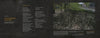 A two-page spread from Brass Valley (Schiffer Publishing, Ltd.) titled FOLLOWING TRACKS features yellow text on a dark background and a right-side photo of overgrown grass and trees along abandoned railway tracks.