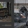 Echoes of Brass Valley’s industrial history—broken windows, exposed pipes, rusted machinery, and decaying walls—fill this abandoned space. Green foliage peeks through an open window. From Schiffer Publishing, Ltd.: Brass Valley.