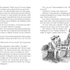 Two boys talk under a tree. One has a backpack and helmet; the other wears colonial clothes with a staff, sitting on a log. Behind them is a colonial house—a scene straight from "George Washington and the Magic Hat" by Schiffer Publishing, Ltd.