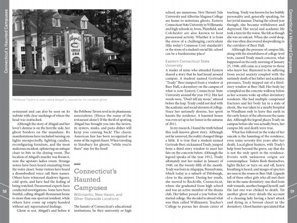 A black and white photo of a historic white house with columns and a “Carmen’s Cellar Restaurant” sign, featured in Schiffer Publishing, Ltd.’s "More Connecticut Lore," alongside tales of haunted campuses and Connecticut ghost stories.