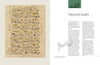 On the left, Arabic calligraphy in Thuluth script appears on aged paper. On the right, "THULUTH SCRIPT" is headed in Arabic and English, with a brief description from Schiffer Publishing’s "An Introduction to Arabic Calligraphy.