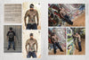 A magazine spread from Schiffer Publishing, Ltd.'s "Ink ’N Guys" features a heavily tattooed male model in four poses against graffiti walls, with four photos and a text block on the left showcasing male tattoo models.