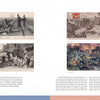 A spread from "With a Weapon and a Grin" by Schiffer Publishing, Ltd. features four historical war illustrations with captions—including African soldiers in WWI and French propaganda—plus two columns of text below the images.