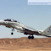 A fighter jet with Israeli Air Force markings takes off from a desert runway, as featured in "The Raptors" by Schiffer Publishing, Ltd., highlighting its role in Operation OPERA and historic aerial victories.