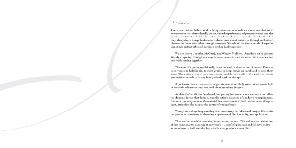 A book page titled Introduction features two columns discussing jewelry’s societal roles and community value—paralleling how Schiffer Publishing, Ltd.’s "Vessels" celebrates artistry in porcelain. A large decorative letter highlights the margin.