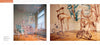 Two images from "Artistry in Fiber, Vol. 2" by Schiffer Publishing, Ltd. show transparent, embroidered fabric sculptures of furniture—like chairs and a tricycle—displayed as 3D art in a bright room with wooden floors and framed wall art.